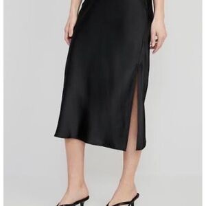 Old Navy Black Midi Slip Skirt with Side Slit